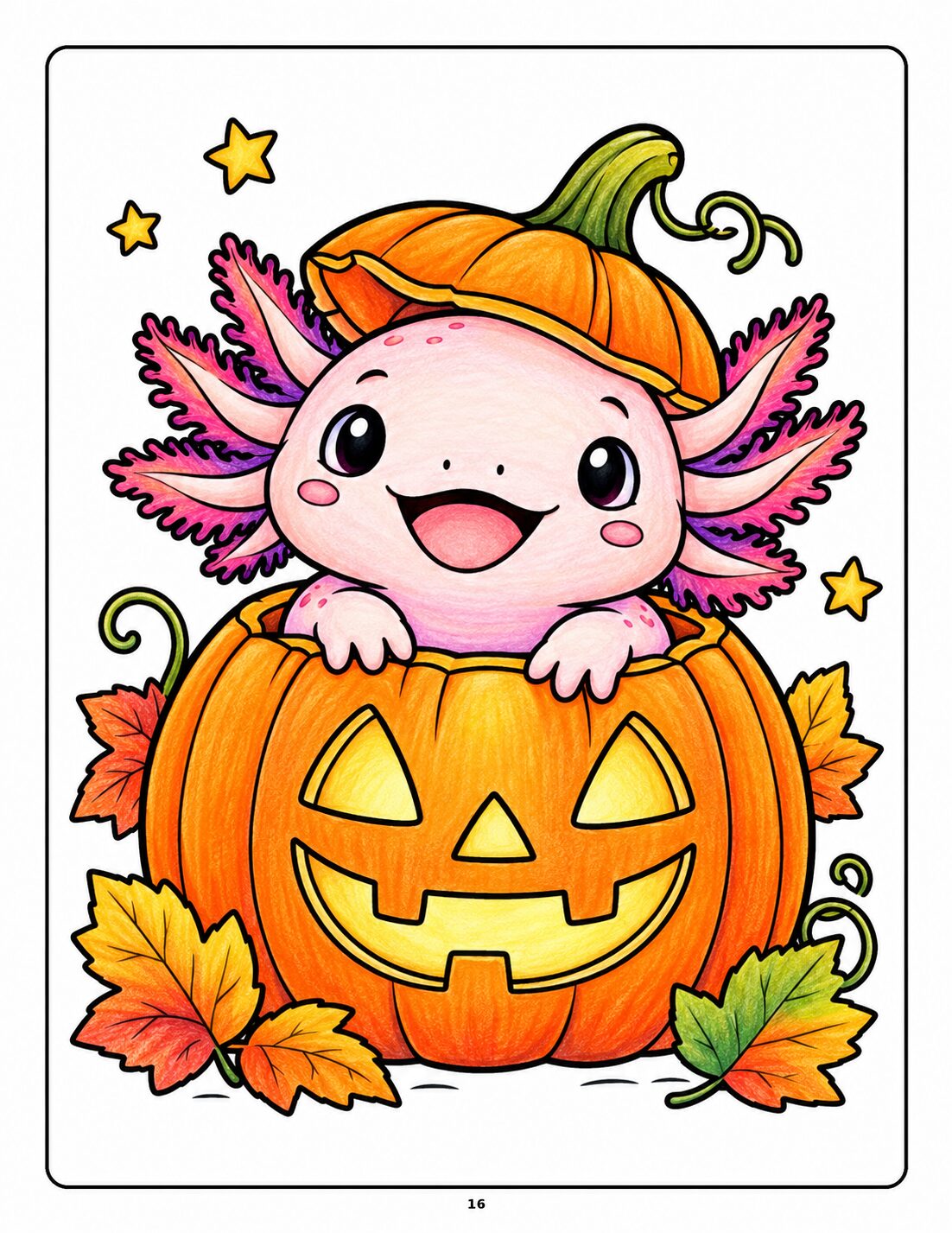 Axolotl in a Pumpkin – Colored