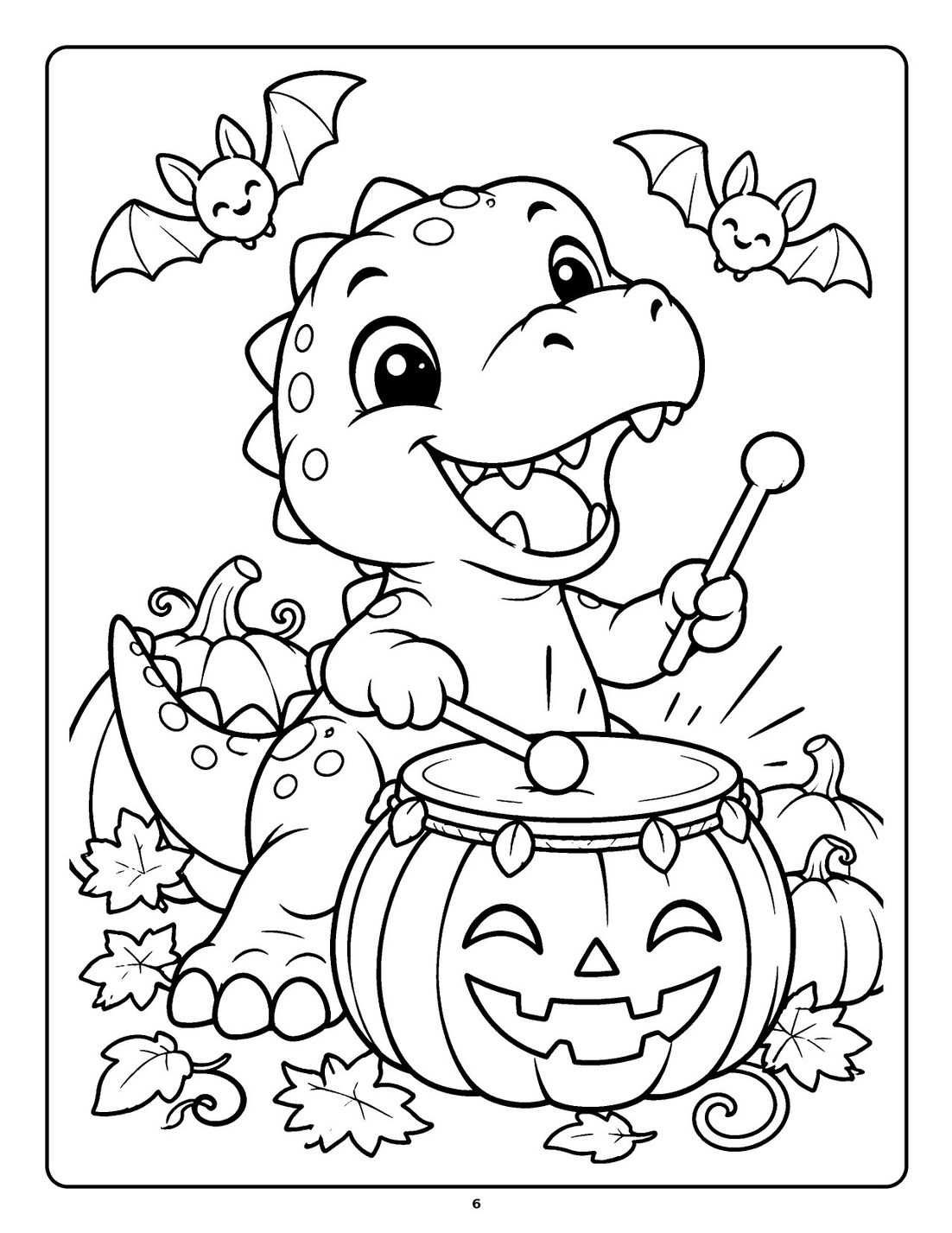 Dino on the Pumpkin Drum – Line art