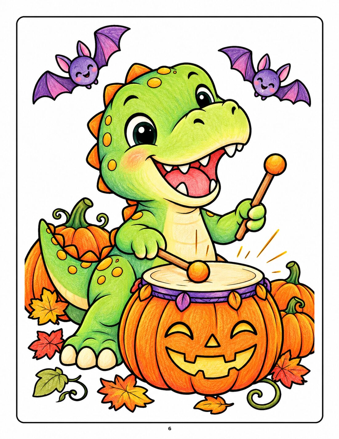 Dino on the Pumpkin Drum – Colored