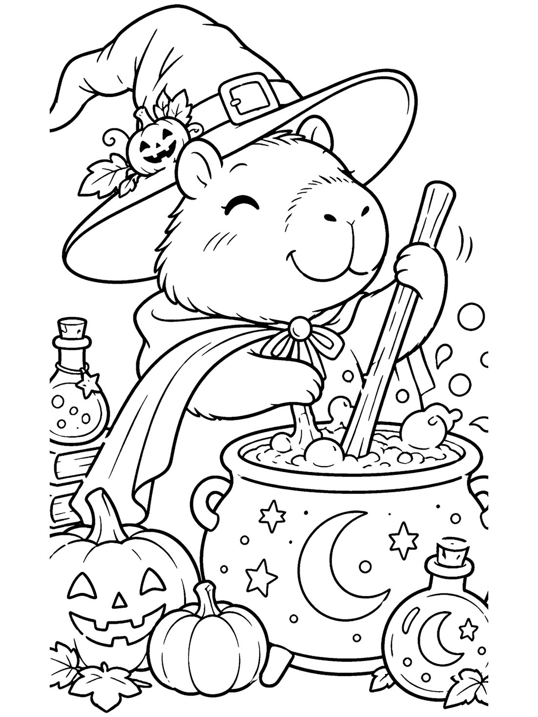 Capybara Witch at the Cauldron – Line art