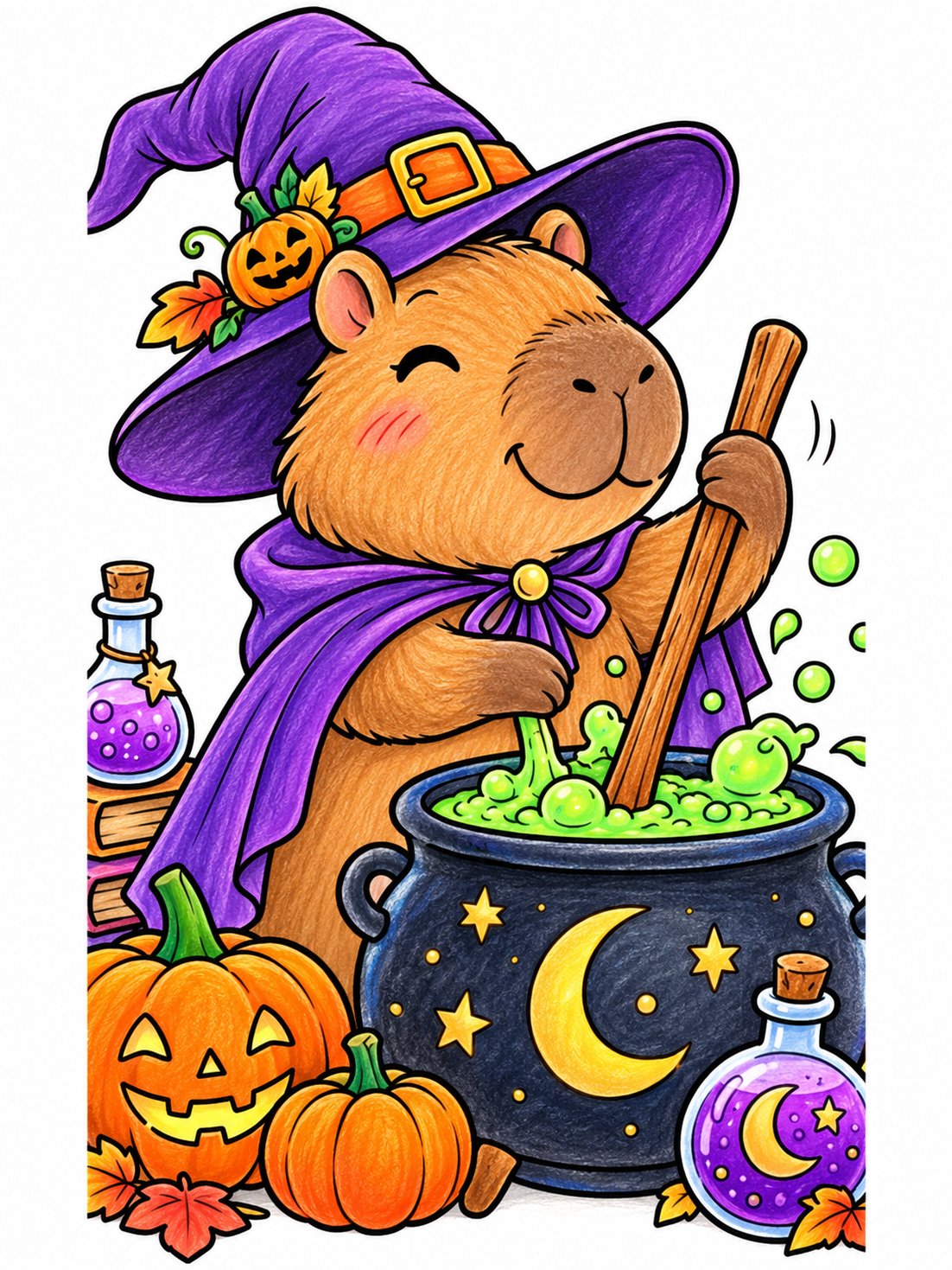 Capybara Witch at the Cauldron – Colored