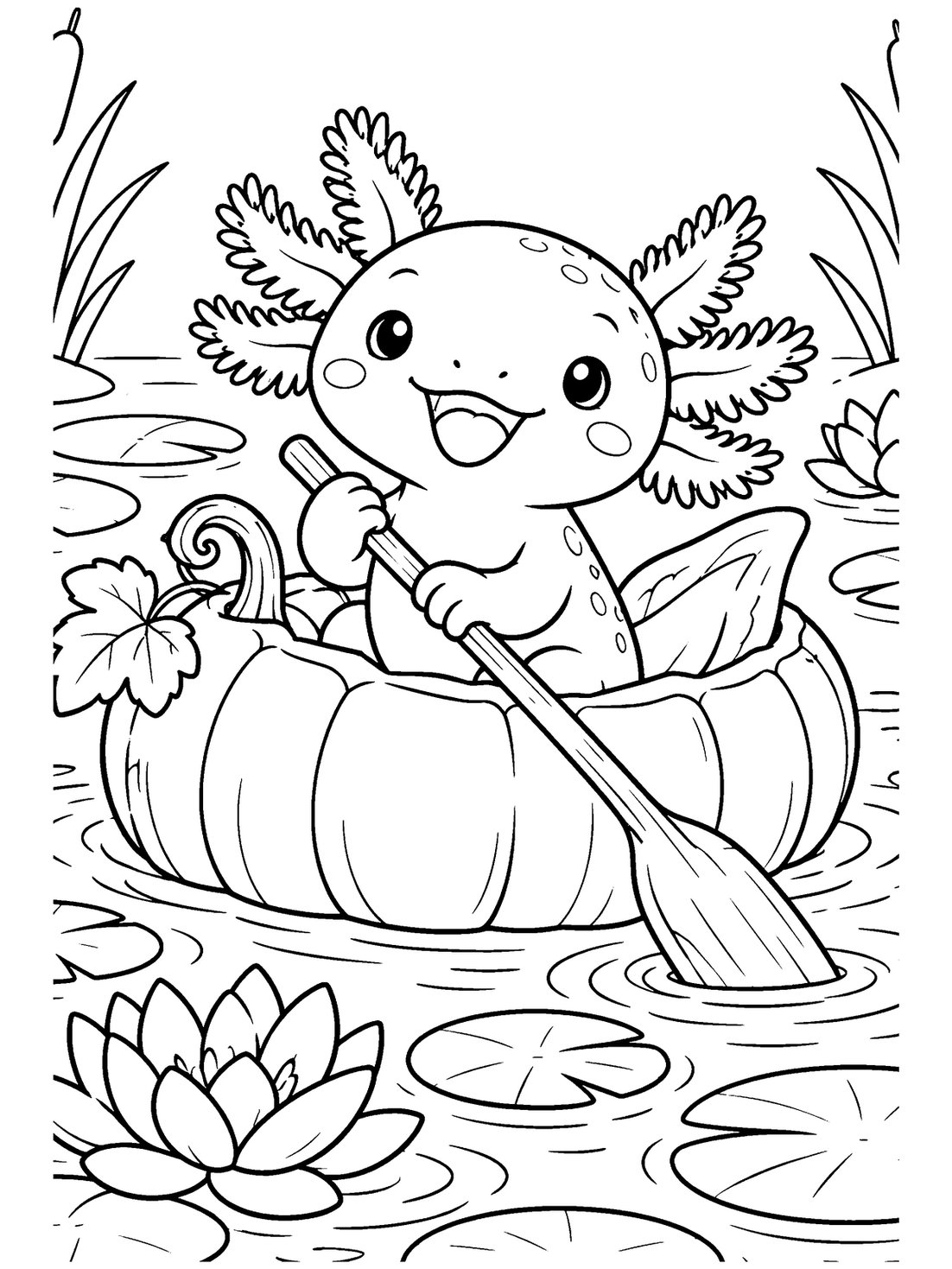 Axolotl in a Pumpkin Canoe