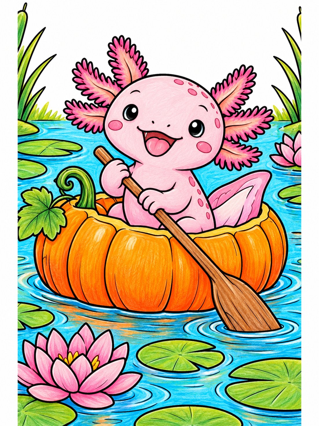 Axolotl in a Pumpkin Canoe