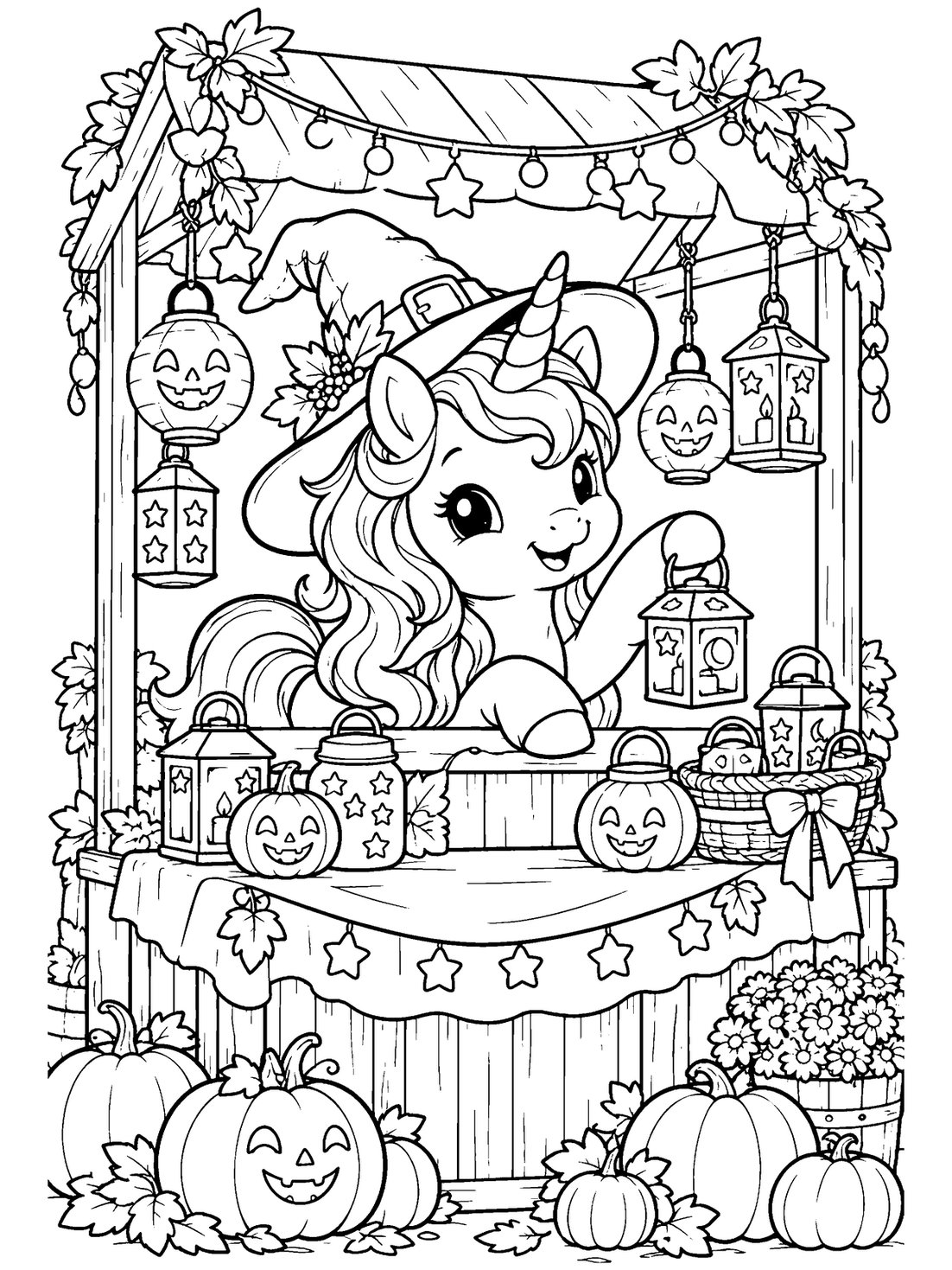 Unicorn at the Lantern Stall – Line art