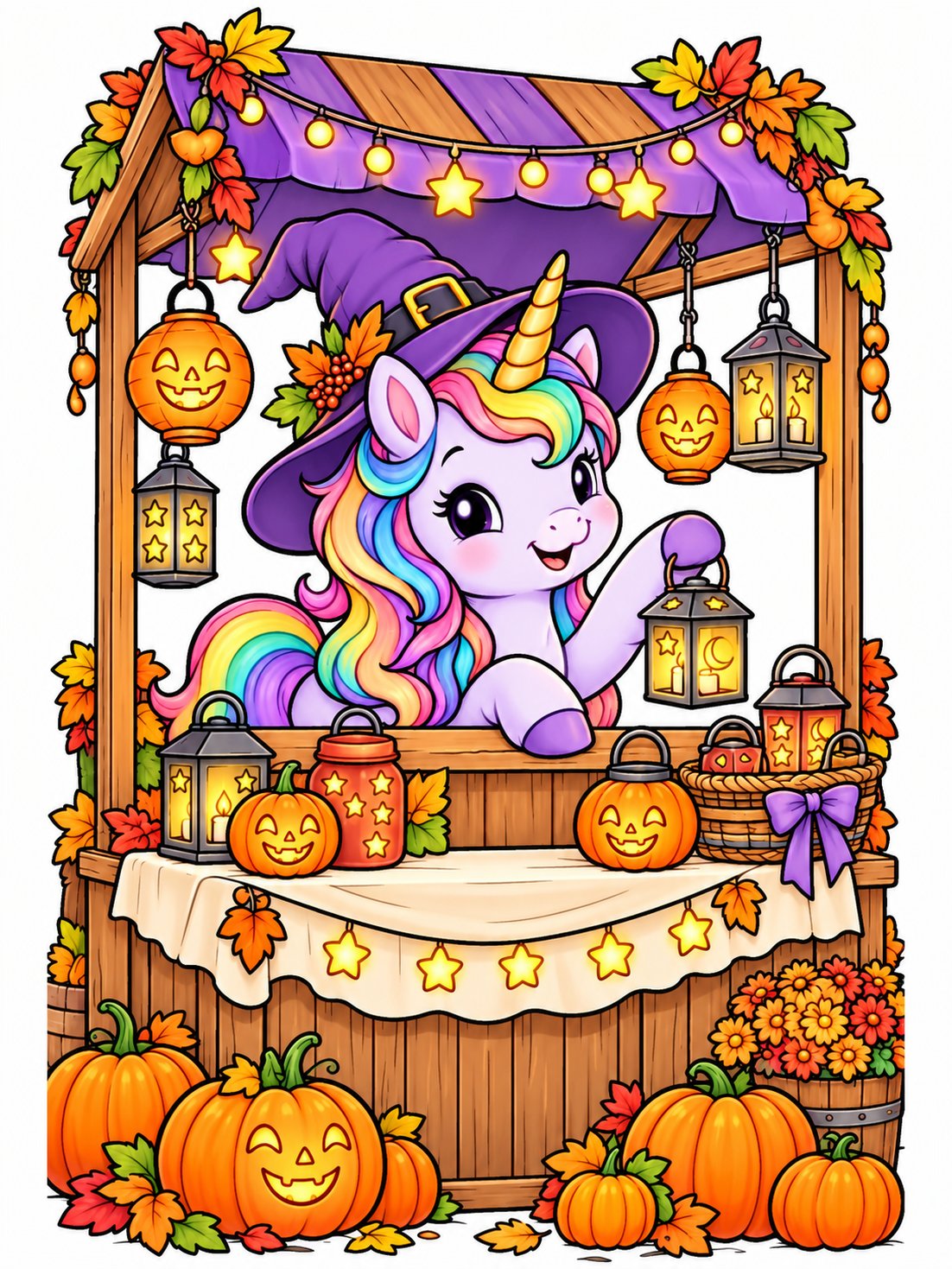 Unicorn at the Lantern Stall – Colored