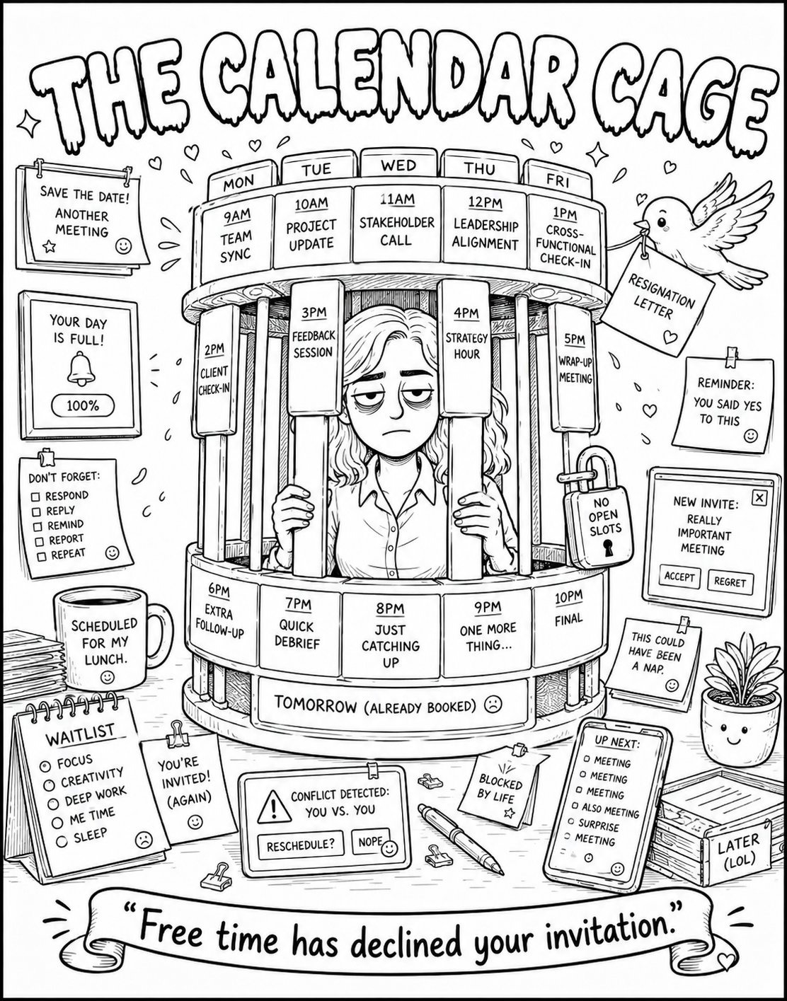 Cozy Office Panic Malseite – Erwachsenen Malbuch
